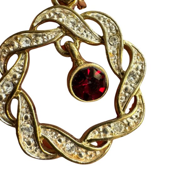 Gold Tone Snake Chain Necklace Pendant Red July Birthstone Center Interlaced - Picture 7 of 11